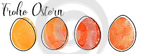 Frohe Ostern Hintergrund Banner Panorama GruÃÅ¸karte Vorlage- Orange rote Ostereier Aquarell Wasserfarben Set und handgeschriebener